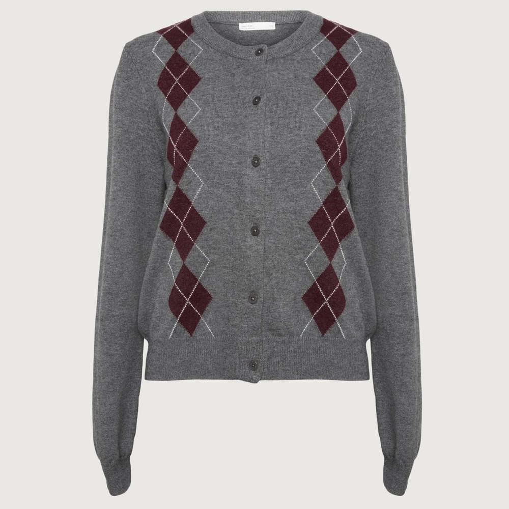 OAK + FORT Gray and Burgundy Cardigan